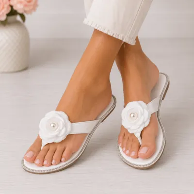Natikači beli z rožico S18091-2 WHITE